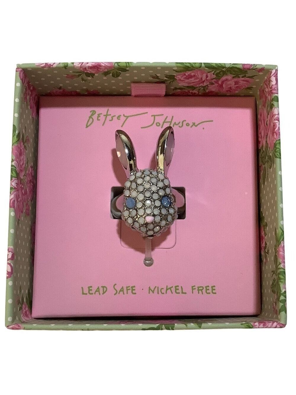 Betsey Johnson Hop To It Easter Bunny Crystal Stretch Ring New